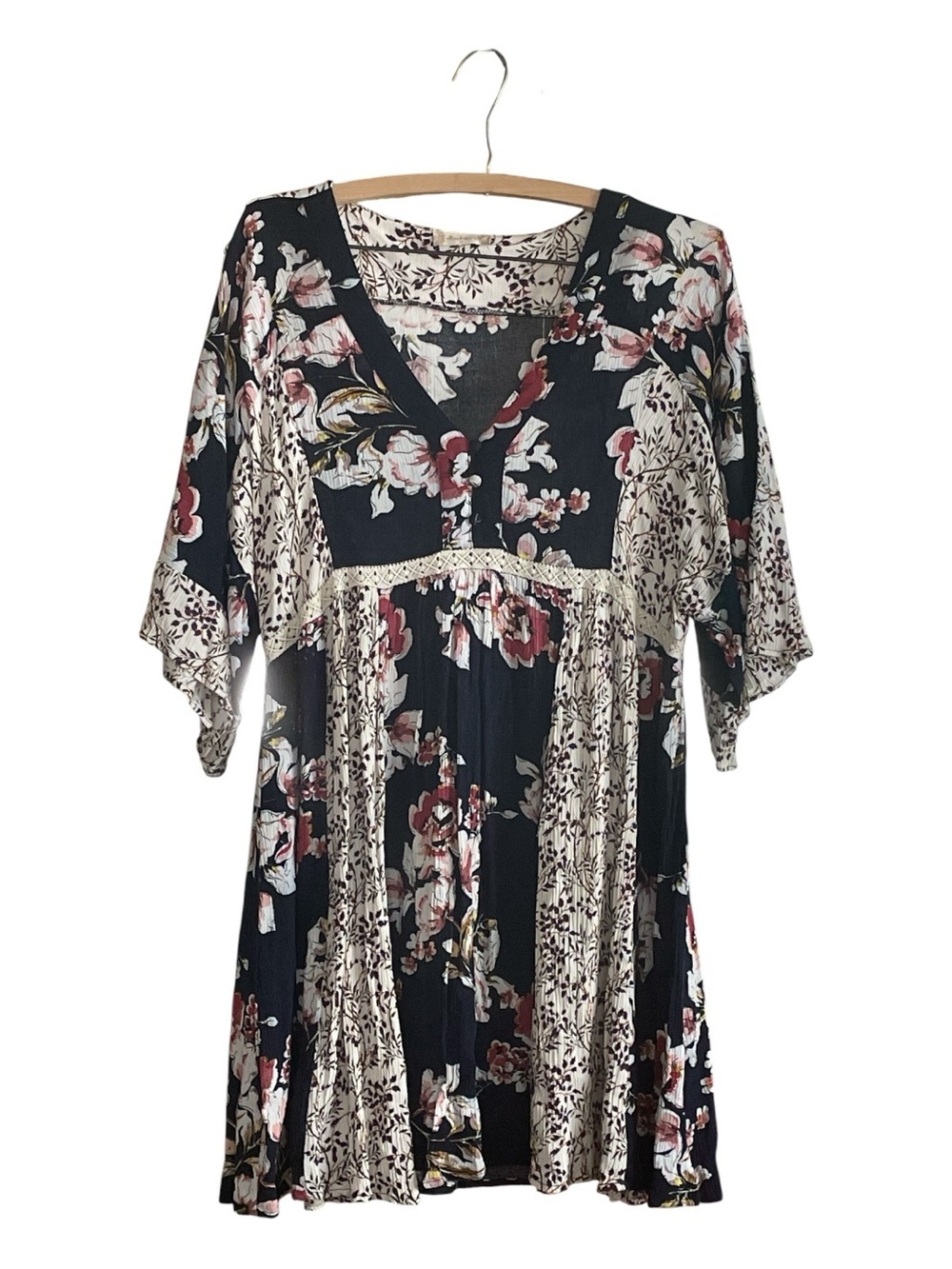 Altar'd State Floral Print Navy Boho Tunic Dress Size M